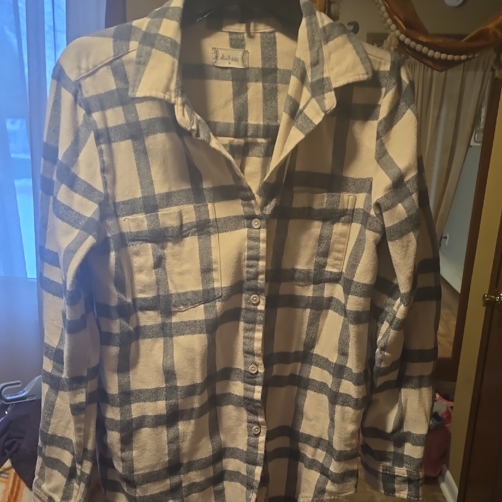 Altar'd State Cream and Blue Plaid Shirt